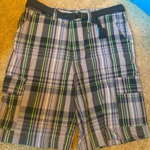 NWOT Revolution plaid shorts and belt